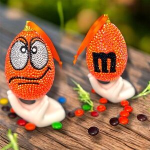 Easter Egg, M&M's Orange Egg, Rhinestone, Easter Decoration, Vase Filler, Spring